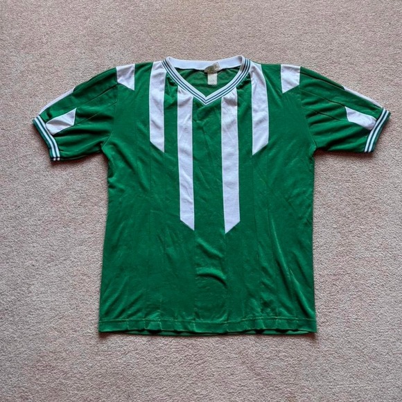 True Vtg 1970s Cannon Striped Green Jersey‎ Poly-Cotton Blend Large - Picture 1 of 6